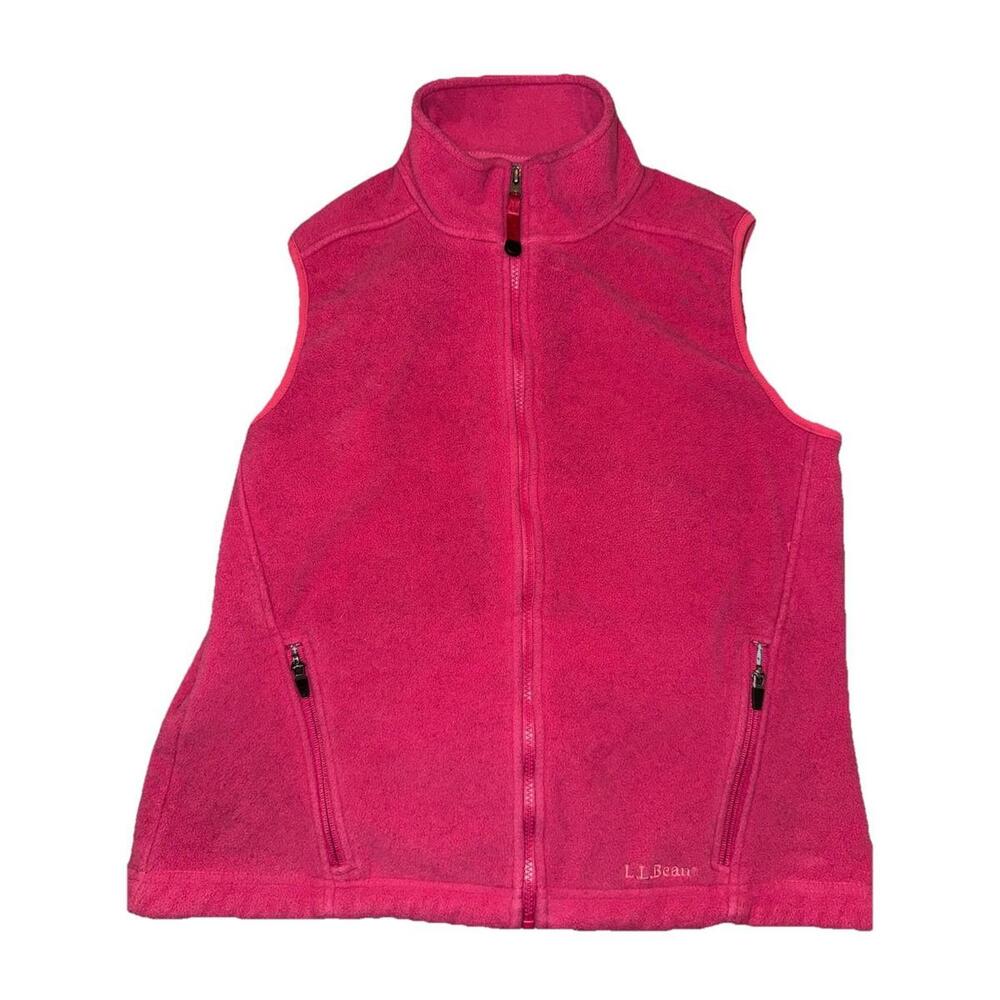 LL Bean Vest Women Pink Medium Polartec Fleece Full Zip Outdoor Hiking barbie